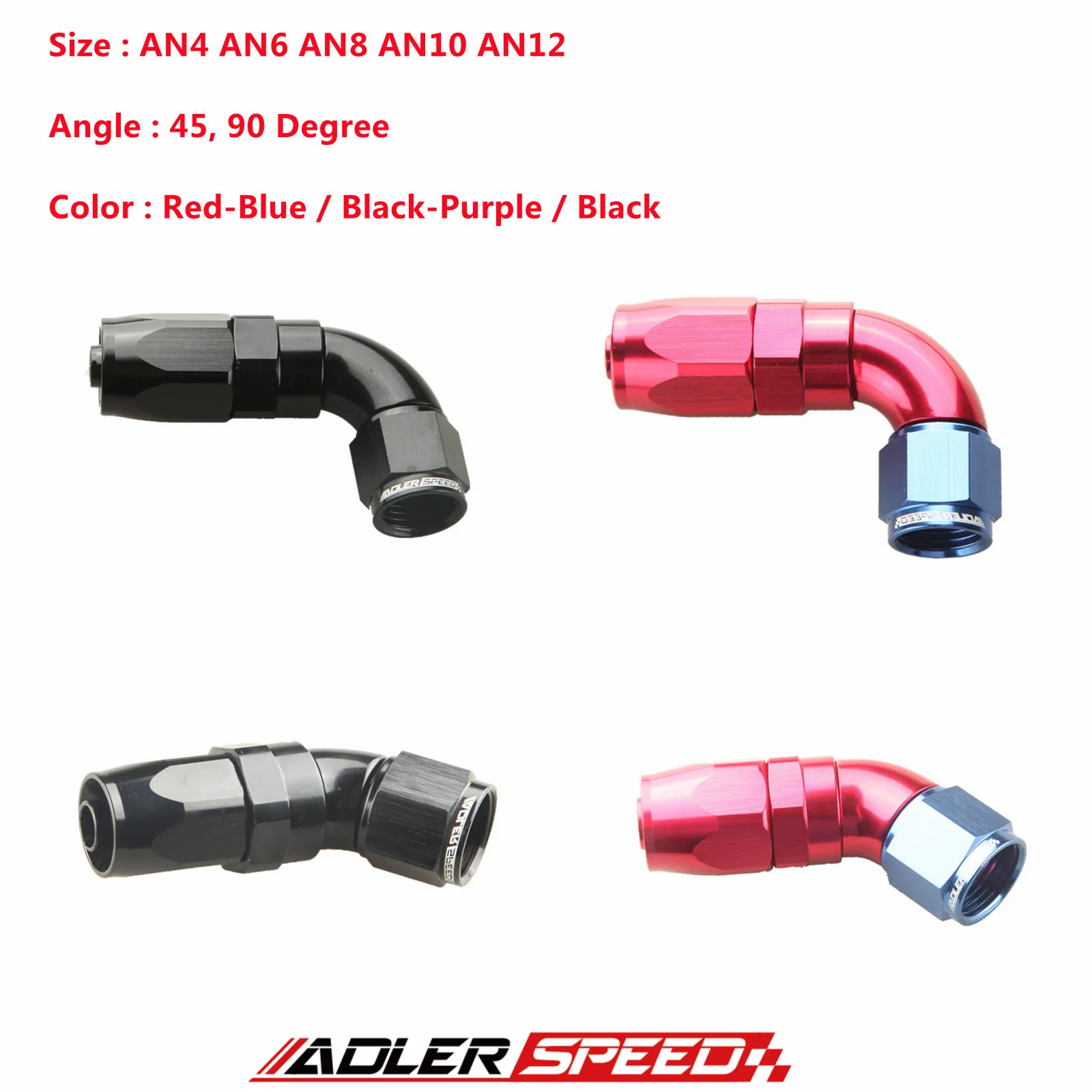 ADLER SPEED 45/90Degree AN4 AN6 AN8 AN10 AN12 Swivel Hose End Fitting Adapter Aluminum swivel hose end fitting