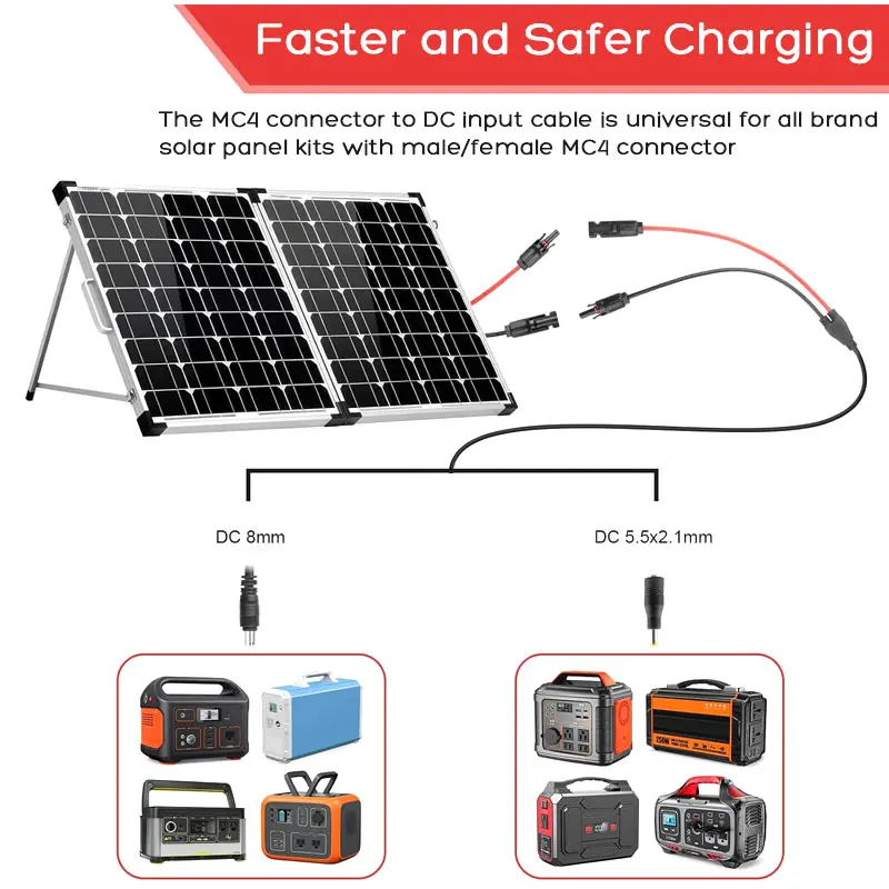 Solar Panel to DC5521 Charging Cable with DC7909 Adapter For Jackery Explorer 160/240/290/500/1000 Bluetti B80/EB3A/EB70 etc.