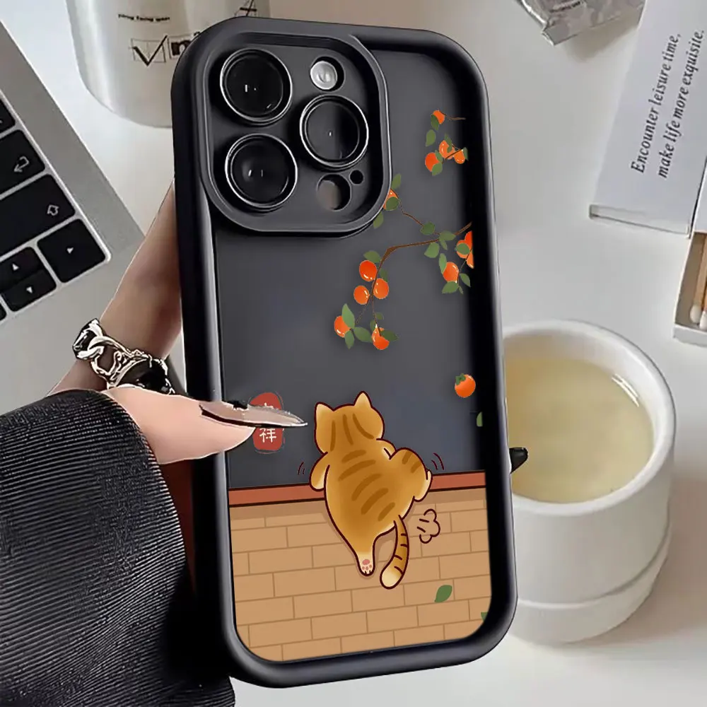 Whimsical Orange Black Cat Design Phone Case Cover