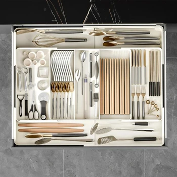 Set di organizer in plastica versatile e regolabile, leggero, di grande capacità, per cassetti da scrivania, bar, cucina, ufficio, cassetti organizer 1