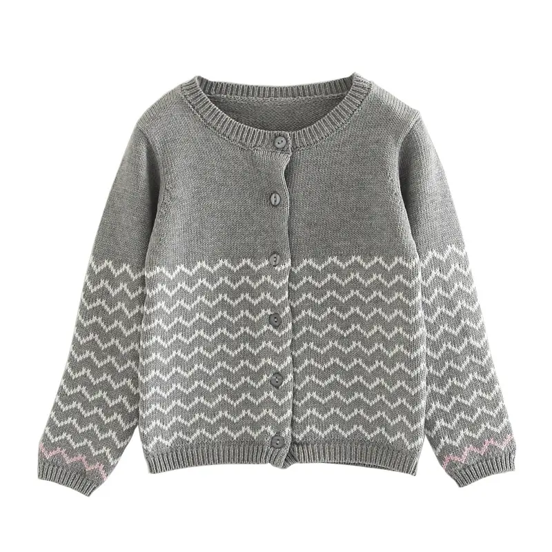 0-4yrs Striped Grey Cotton Girl Cardigan Navy Blue Boys Jacket Children Coat 1 2 3 4 Years Old Kids Clothes OGC215426