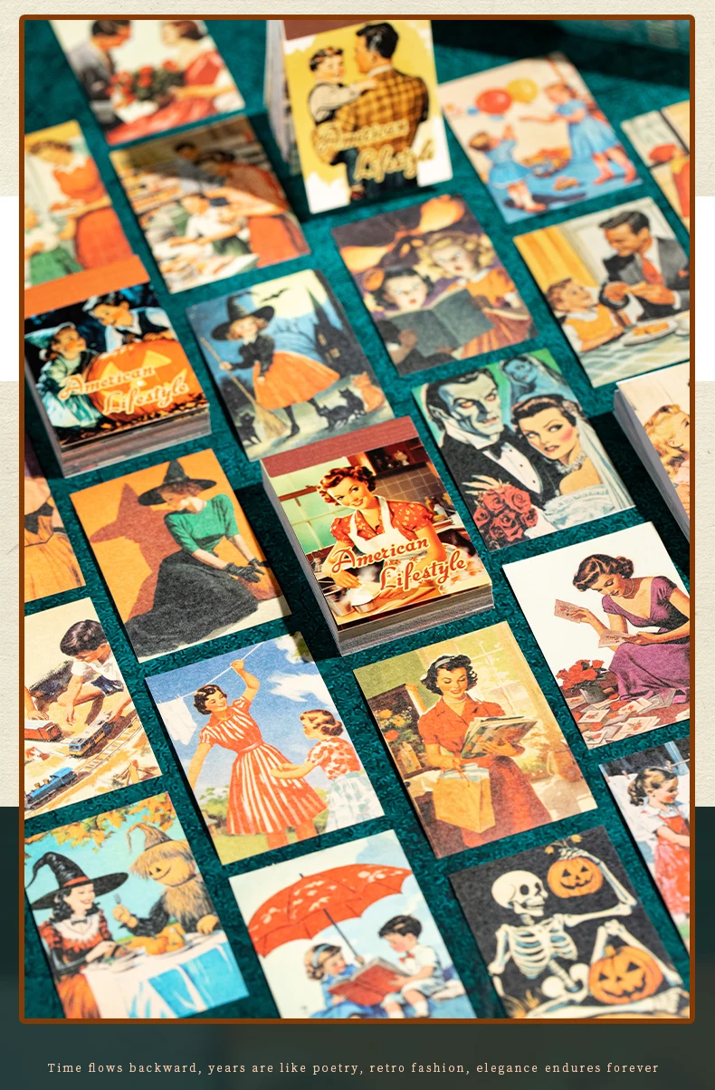 50 Stück Retro-Aufkleberbuch, amerikanisches Leben, Scrapbooking, DIY, Dekoration, Journaling, Vintage-Briefpapier, ästhetische Pflanzen, Manuskript – Detail 9