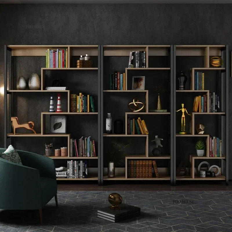 Simple Steel Floor-to-ceiling Bookcases Multi-layer Bookshelf Modern Home Furniture Wooden Desk Organizer Office Storage Shelf T