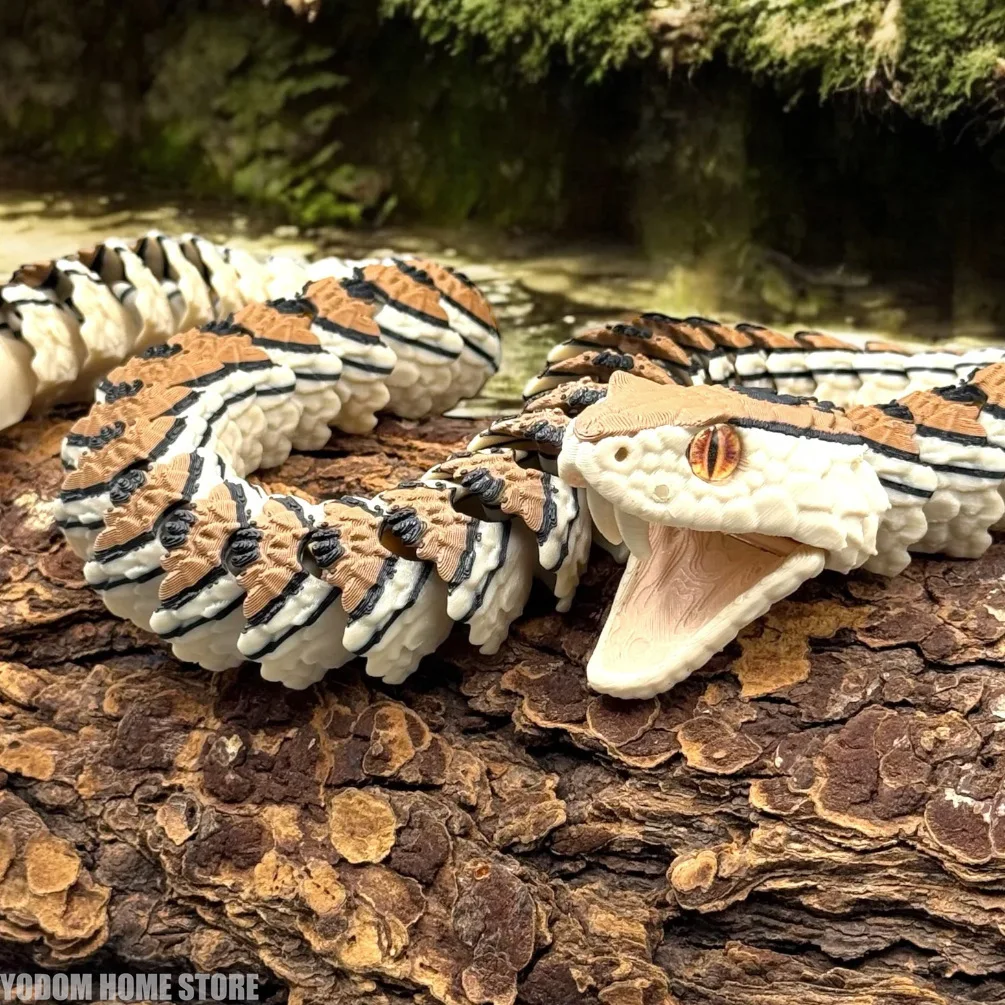 3D 프린팅된 섬세한 다관절 가동식 방울뱀 (이빨 포함) - 홈 액세서리, 책상 장식, 어린이 할로윈 장난감