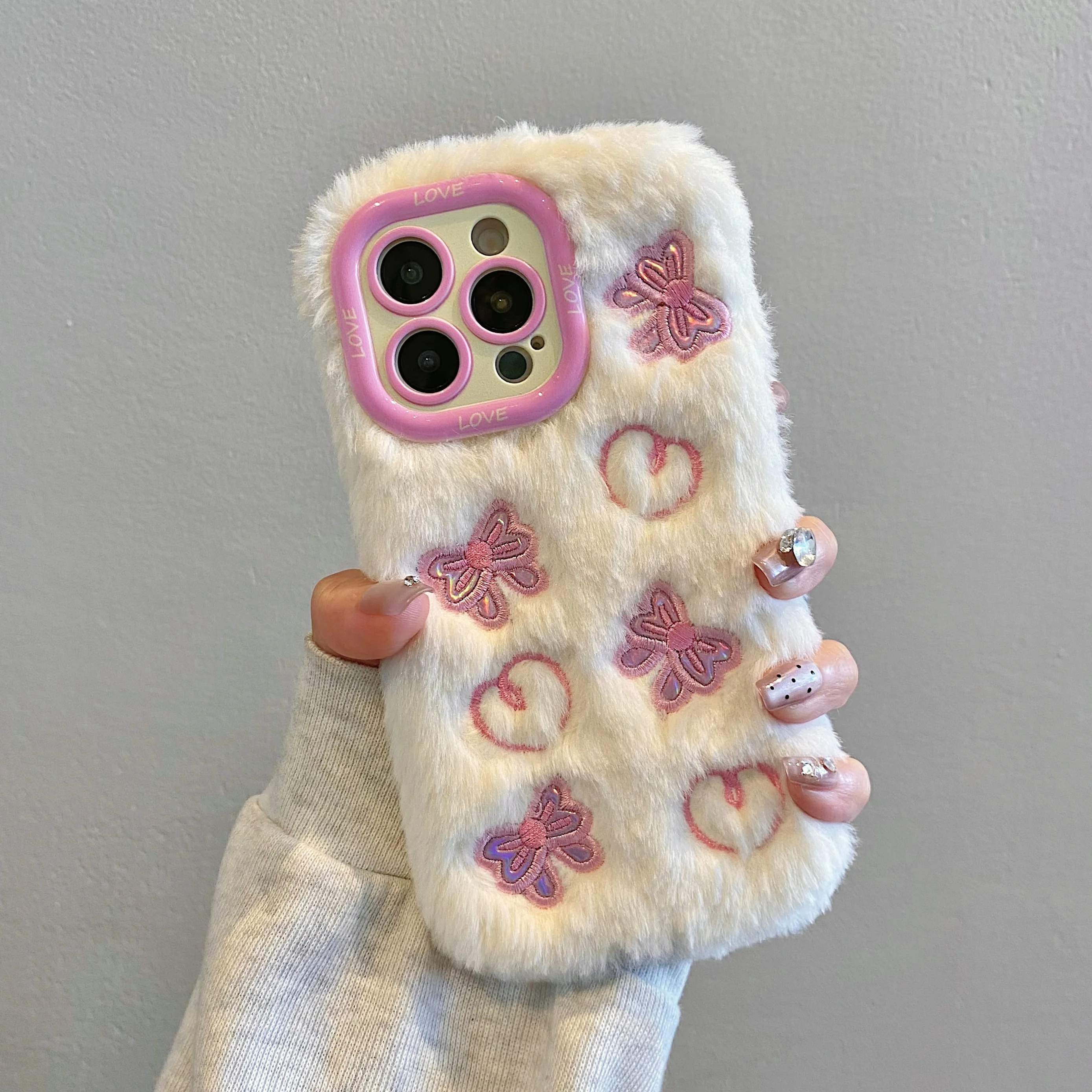 Soft Fluffy 3D Heart-Shaped Butterfly Phone Case