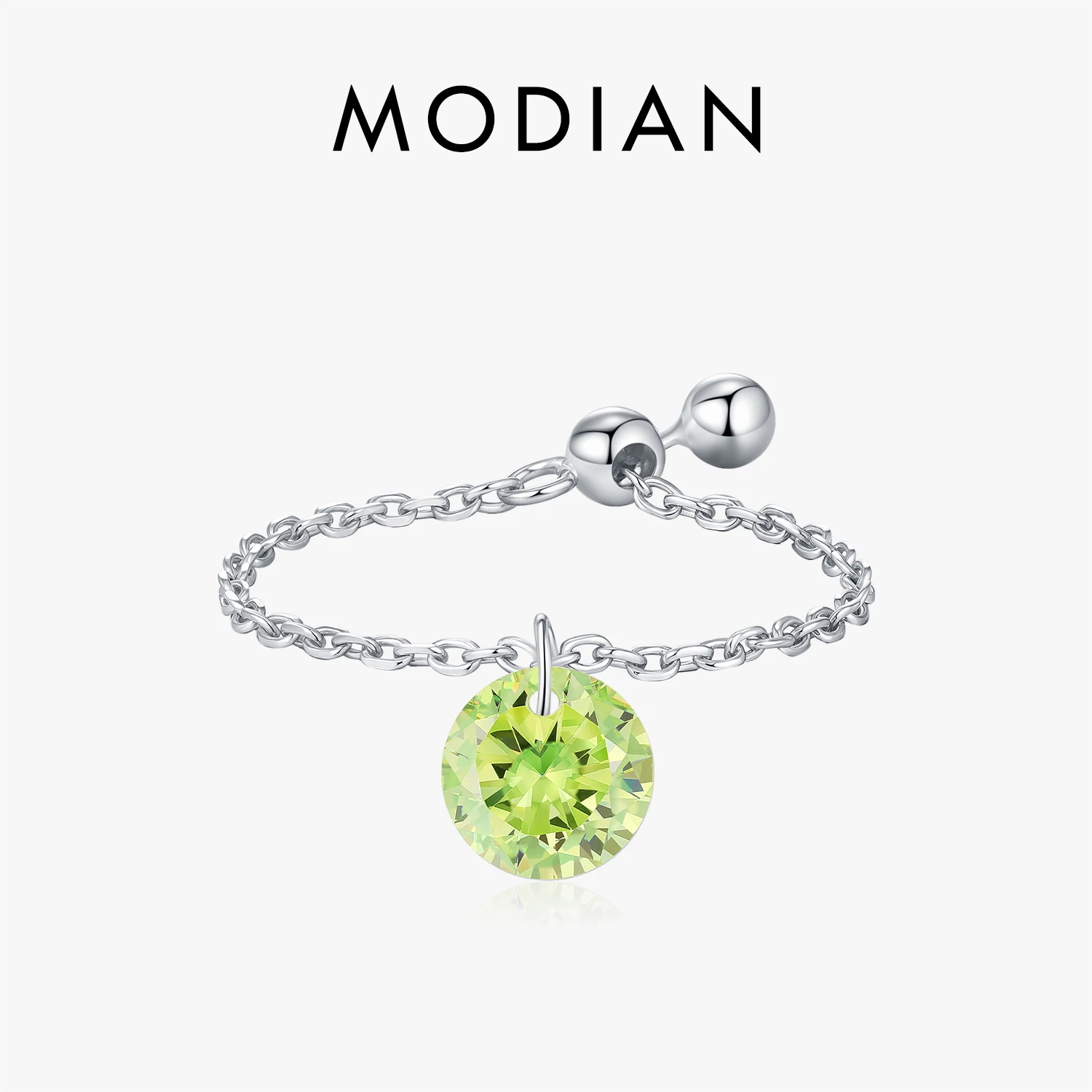 MODIAN 925 Sterling Silber Mode Grün Zirkonia Charmante Gliederkette Verstellbare Fingerringe Für Frauen Schmuck Geschenke