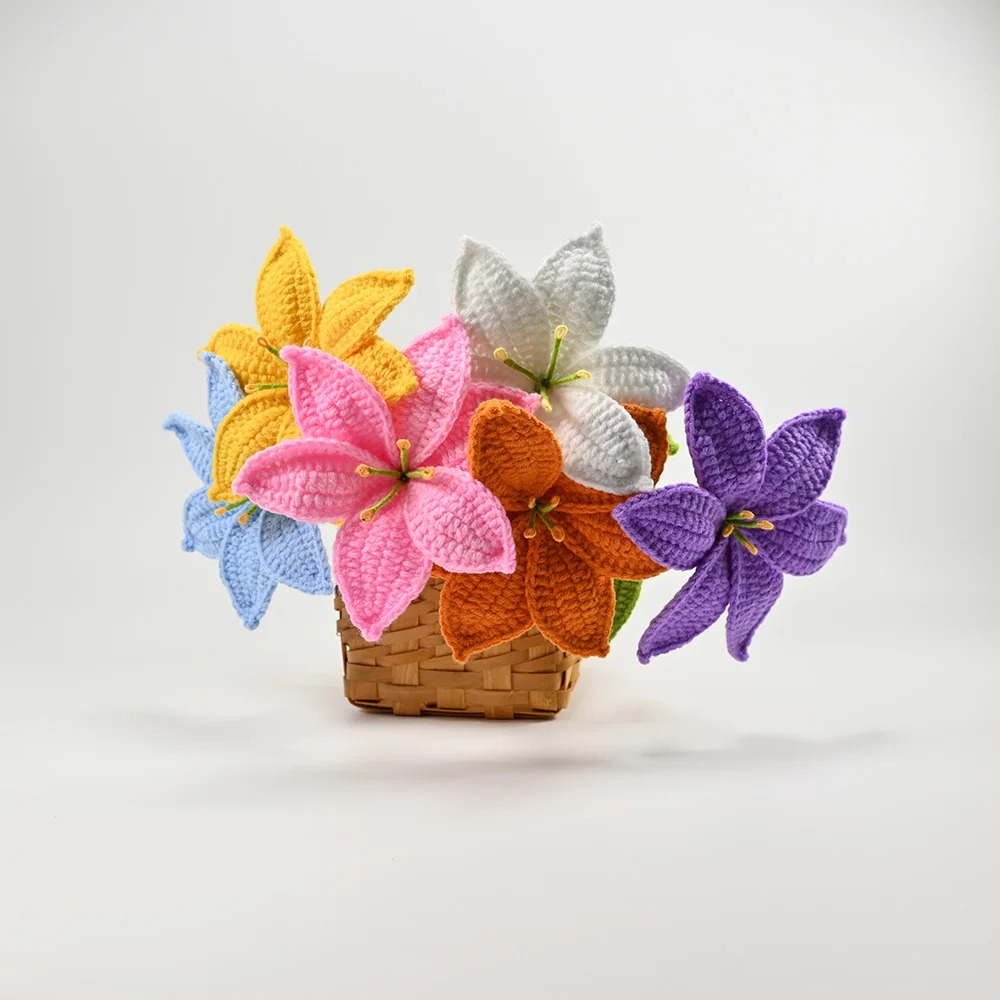 Bouquet Di Fiori Artificiali All'Uncinetto, 6 Pezzi, Tulipani In Filato Morido, Colori Vivaci (Viola, Rosa, Giallo), Decorazioni Per Casa, Festa Della Mamma E Anniversari