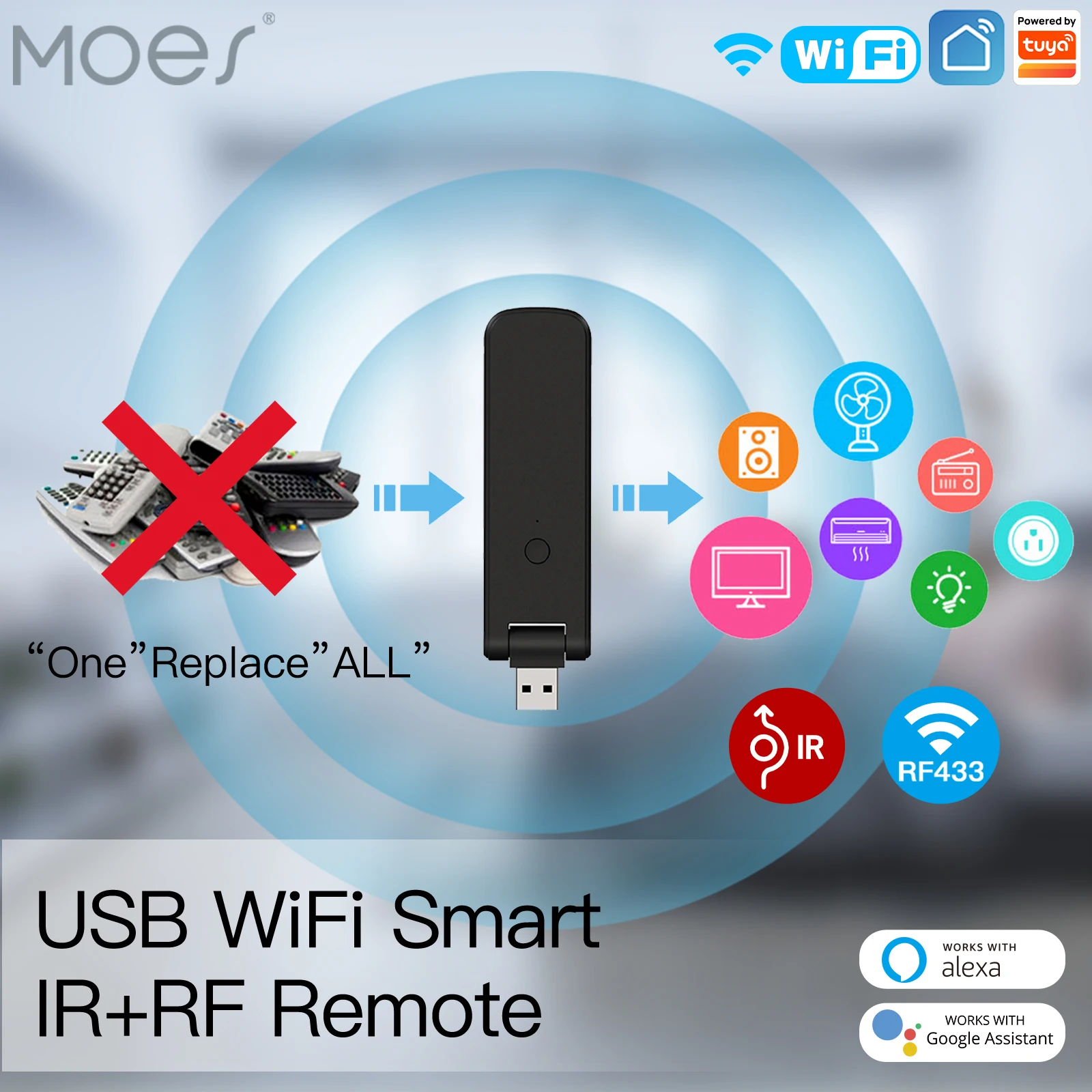 Moes-tuya Inteligente Infravermelho Controle Remoto Wifi sem Fio Usb ir rf Rotação 210 ° tv Interruptor de Ventilador Alexa Google Home
