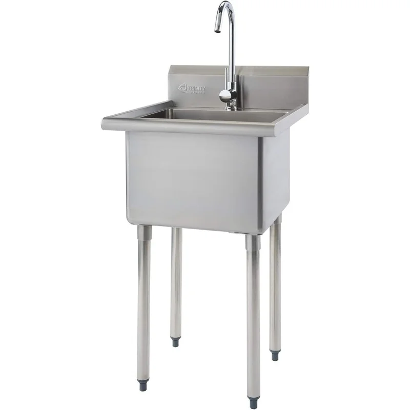 

TRINITY THA-0307 Basics Stainless Steel Freestanding Single Bowl Utility Sink for Garage, Laundry Room, and Restaurants, Include