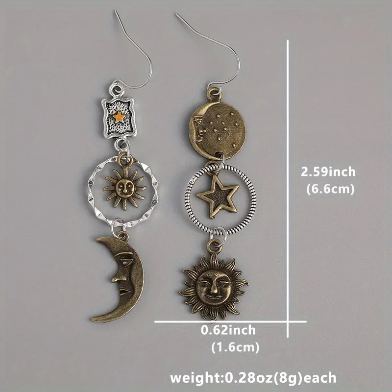 Greek Mythology Pendant Earrings Face Sun Moon Creative Design Women Asymmetric Personality Party Jewelry Gifts
