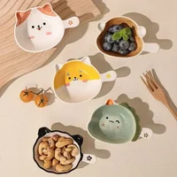 Cute Ceramics Snack Plate Cartoon Animals Saucer Hot Pot Dipping Sauce Dish Handle Dinner Plate Delicate Dessert Snack Plates 2