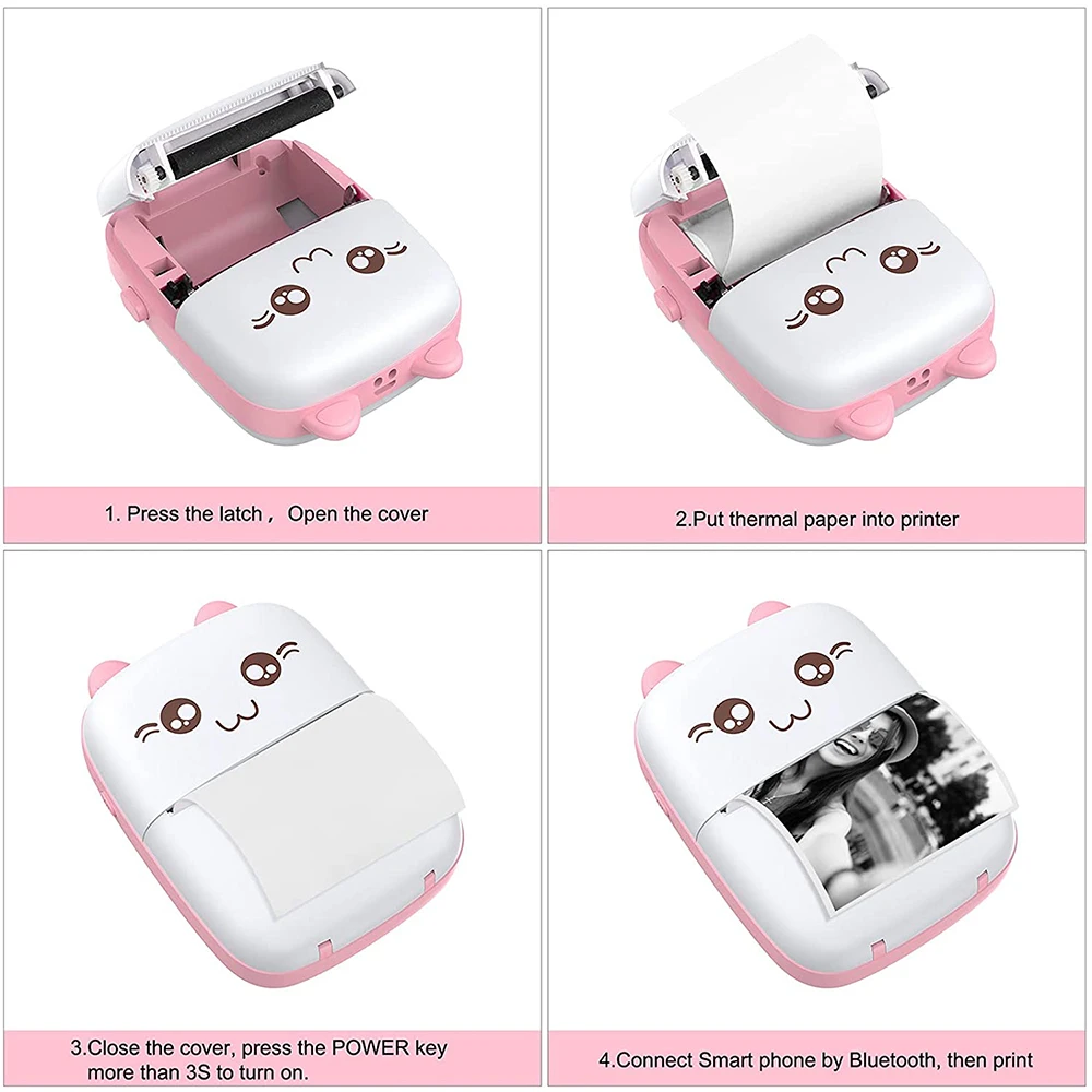 휴대용 열전사 프린터 미니 무선으로 BT 203dpi 사진 라벨 메모 USB 케이블로 잘못된 질문 인쇄 Imprimante Portable