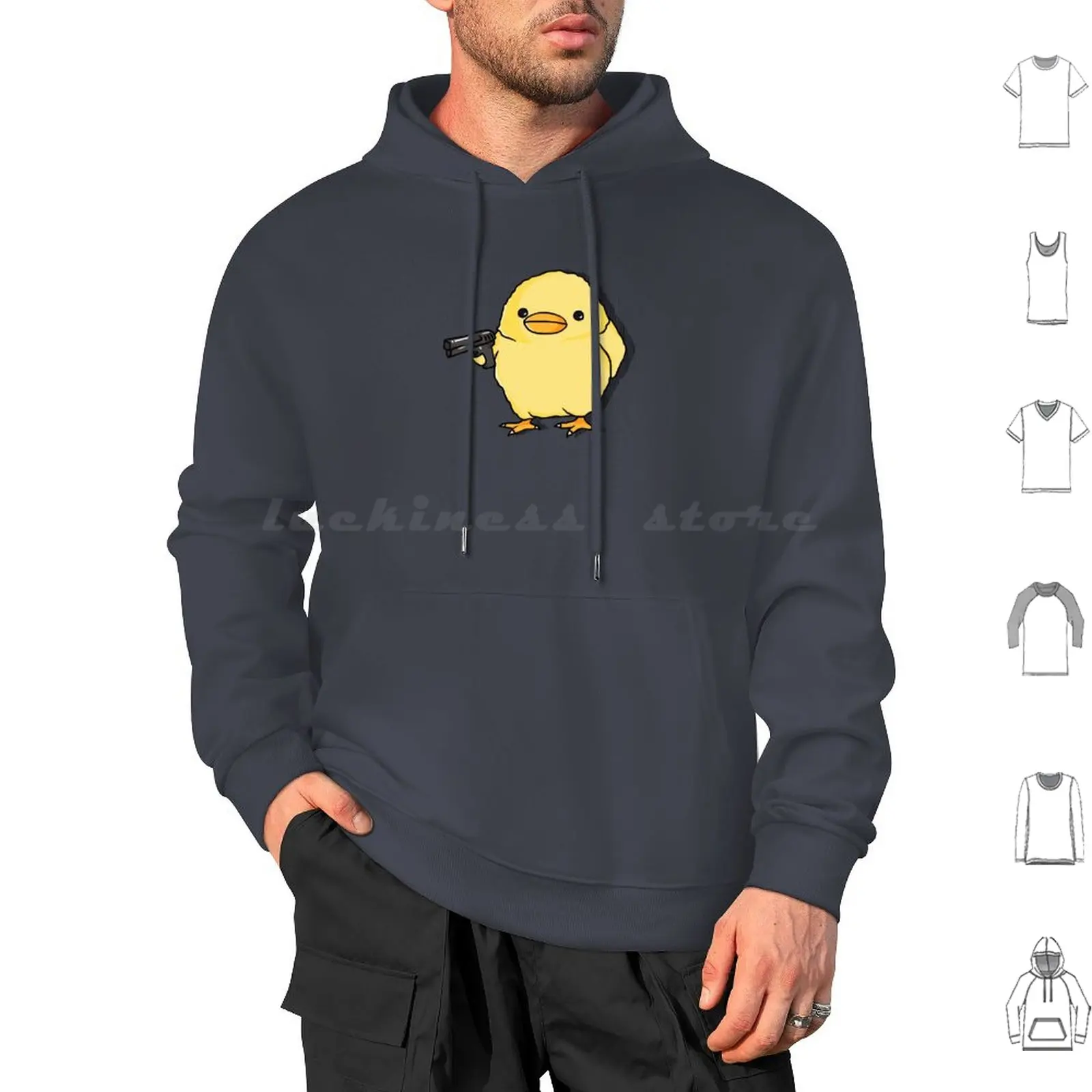 Yellow Baby Chicken With Gun Hoodie Cotton Manica Lunga Chicken Angry Baby Humor Cute Chick Bird So Cute Gun Kawaii Cute