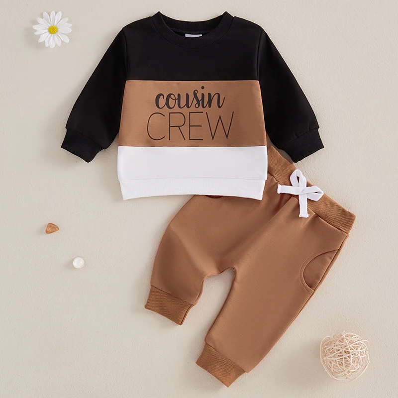 Baby Boys Pants Set Contrast Color Long Sleeve Crew Neck Letters Print Sweatshirt with Sweatpants Infant Clothes