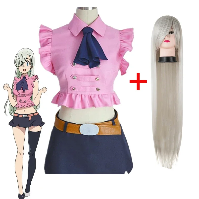 

Anime Adult Girl Cosplay Costume The Seven Deadly Sins Elizabeth Liones Cosplay Summer Clothing Belt Bow Tie