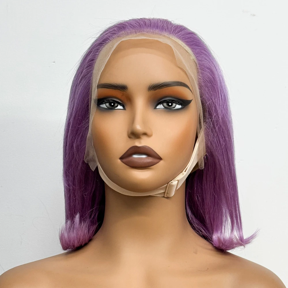 200% Density Human Hair Wigs Straight Light Purple 13x4 Frontal Lace Bob Wigs Colorful Bob Wigs For Black Women