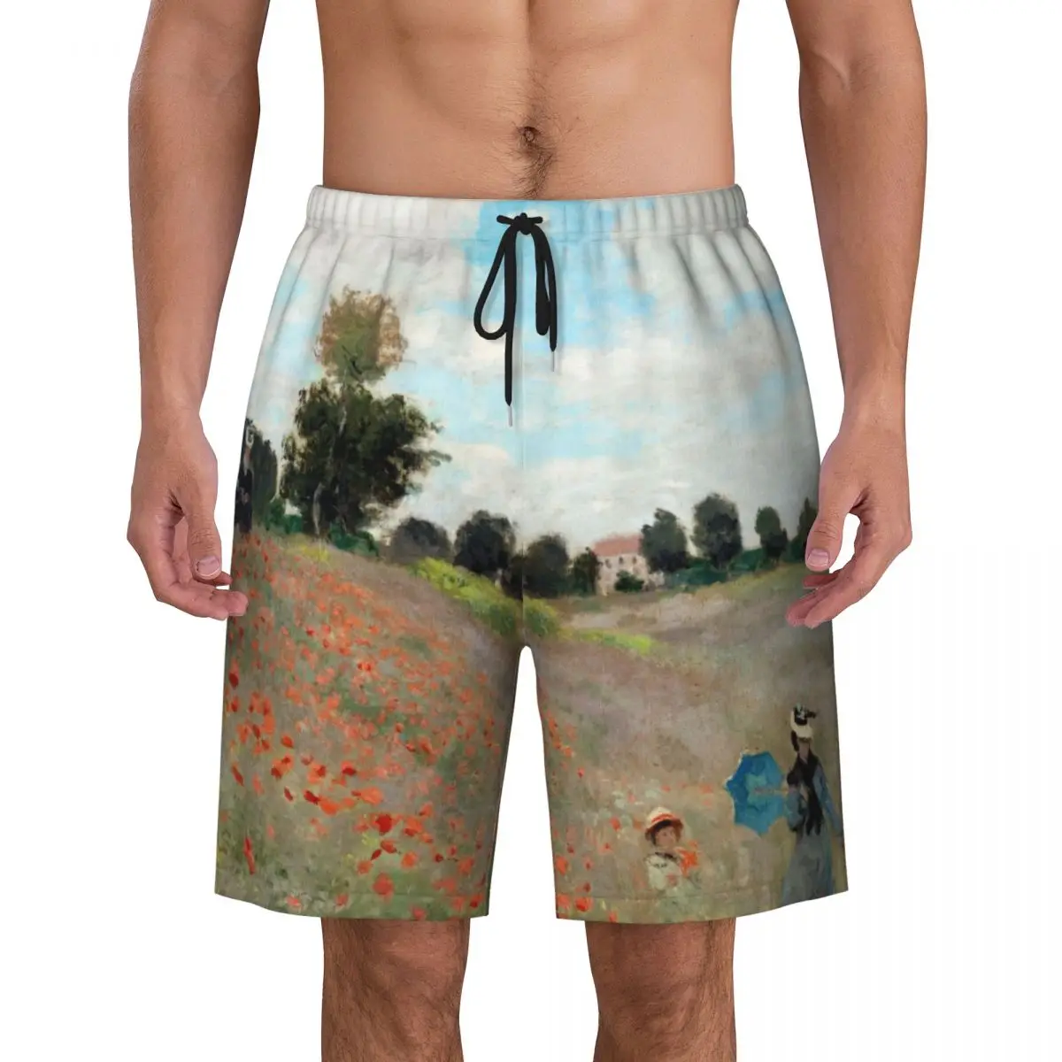 

French Impressionist Art Mens Swim Trunks Swimwear Quick Dry Beach Board Shorts Claude Monet Painting Swimming Boardshorts