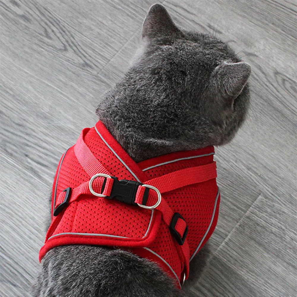 Arnés transpirable con correa para gato, chaleco antiescape, Collar para gatito, accesorios para mascotas, arnés ajustable para cachorros 4