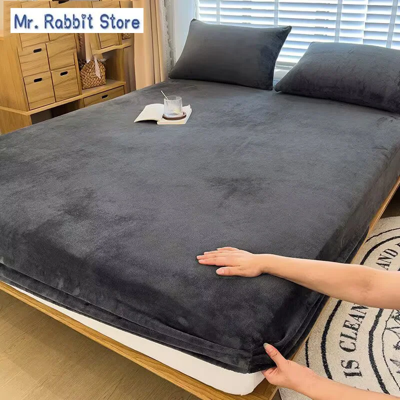 Warm Velvet Bedspread Mattress Cover Winter Plush Elastic Fitted Sheet Double Bed Sheet Soft Bed Protector 90 120 150 180 200