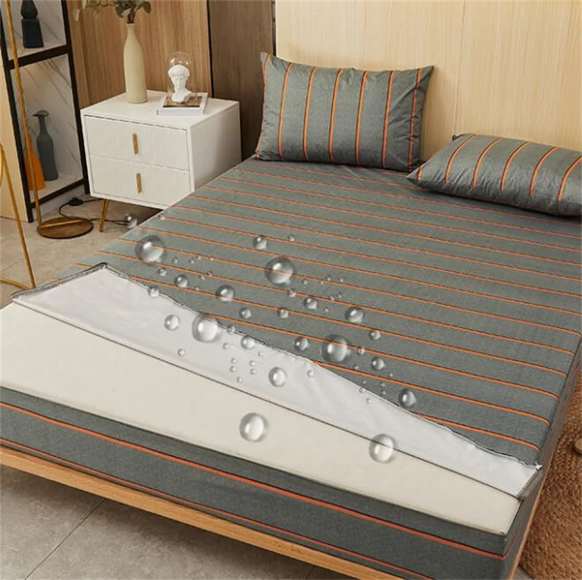 Six-Sides Fully Enclosed Waterproof Mattress Cover with Zipper Anti-mite Dust-proof Fitted Sheet Removeable Mattress Protector