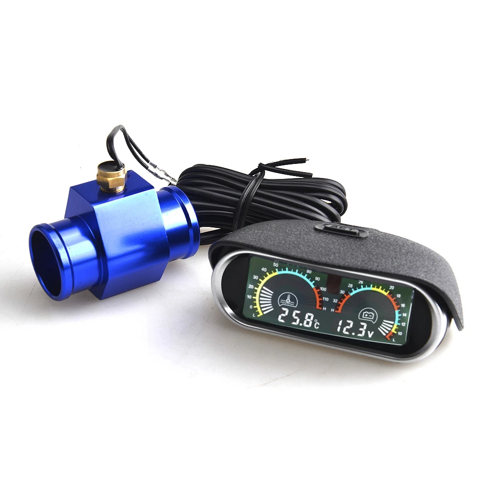 Auto LCD Water Temperature & Voltmeter Gauge 2 in 1 With Joint Pipe