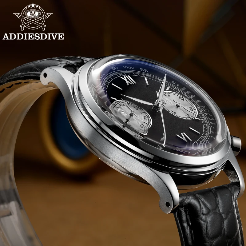 ADDIESDIVE Men's Quartz Watches Bubble Mirror Pot Cover Glass 10Bar Waterproof Steel Wristwatch 38mm Watch Relógio De Quartzo