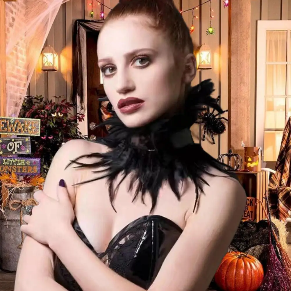 

Faux Feather Scarf Fashionable Lace Stitching Women's Neck Sleeve Faux Feather Collar for Punk Party Cosplay As A False Scarf