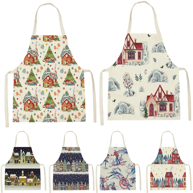 Wql2437 Kitchen Aprons For Women Linen Bibs Household Cleaning Apron Home Waterproof Chefs