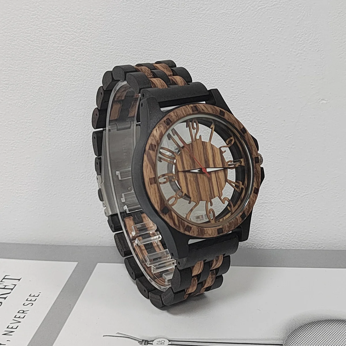 Men's Wood Quartz Watch Personalised Fashion Transparent Hollow Watch Timepieces Wooden Wrist Watches For Men Dropshipping 5
