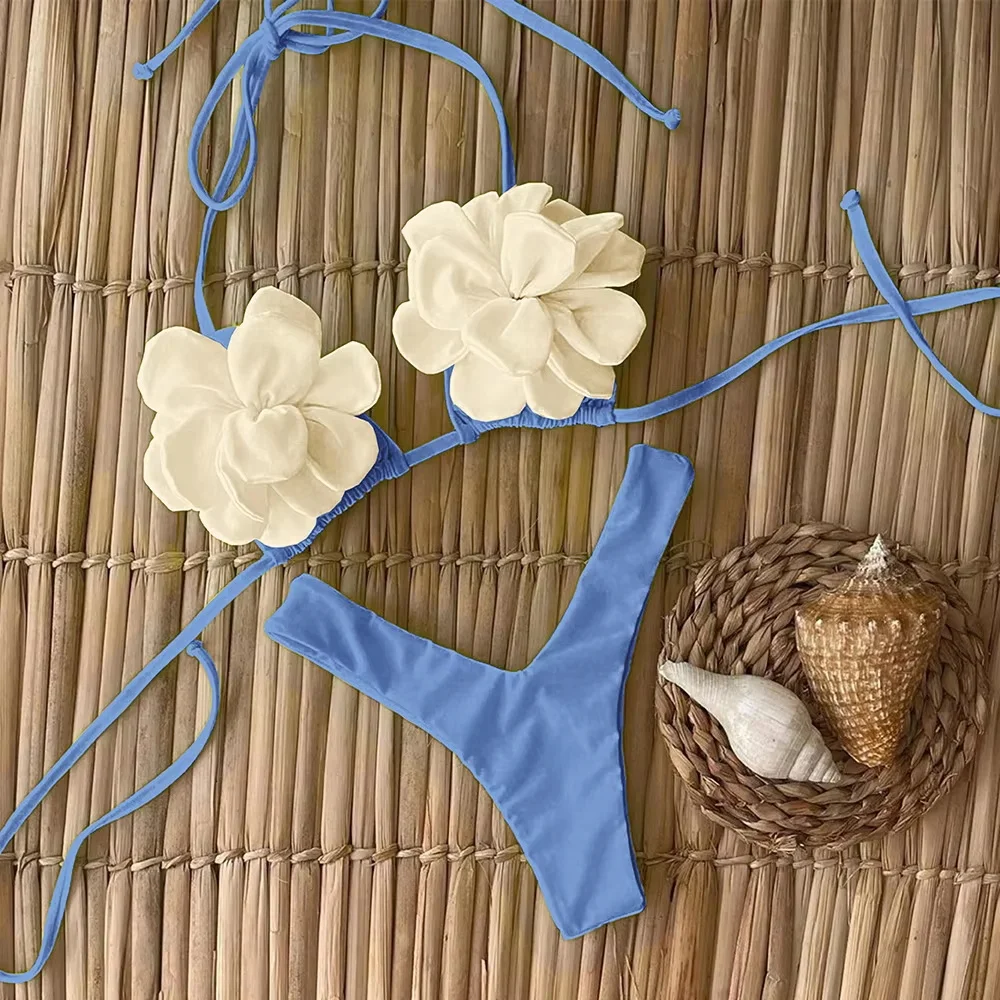 Elegant Floral Micro Bikini Set - Women's Brazilian Thong Swimwear Beachwear
