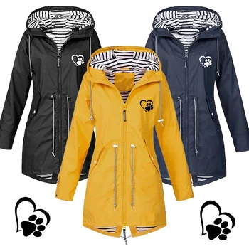 Women Casual Solid Color Long Coat Waterproof Zipper Jacket