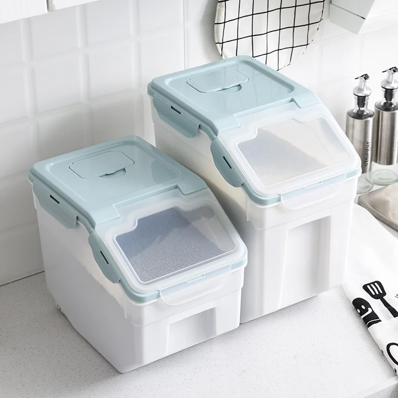 

With Lid Large Capacity Sealed Food Storage Box Rice Storage Bucket Spoon Pet Dry Food Anti-oxidation Home Storage Organizer