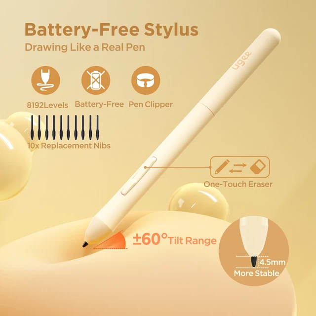 UGEE S640 6 inch Graphics Pen Tablet for PC/Android Digital Drawing Tablet Cream Color with 10 Shortcut key 8192 Levels 266RPS 3