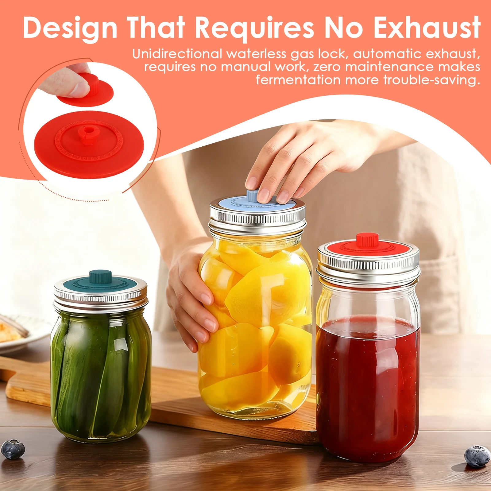 4Pcs Silicone Fermentation Lid  Reusable Mason Jar Fermenter Cap with Date Tracker for Wide Mouth Mason Jars Kitchen Accessories