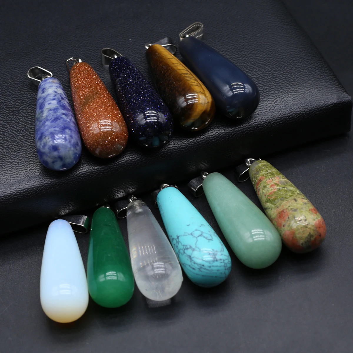 10PCS Charming Natural Stone Crystal Agate Turquoise Droplet Shape Pendant Jewelry Making DIY Necklace Earrings Accessories Gift