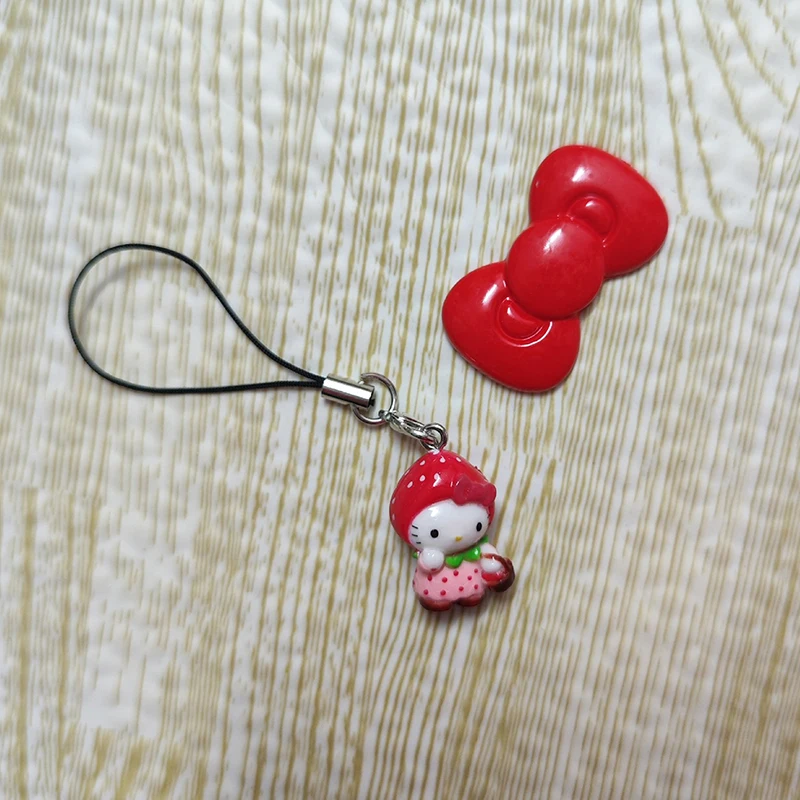Kawaii Strawberry Hello Kitty Mobile Phone Chain Cartoon Cute Cat Keychain Backpack Pendant Decoration Friend Birthday Gift plush keychain key chain backpack decoration