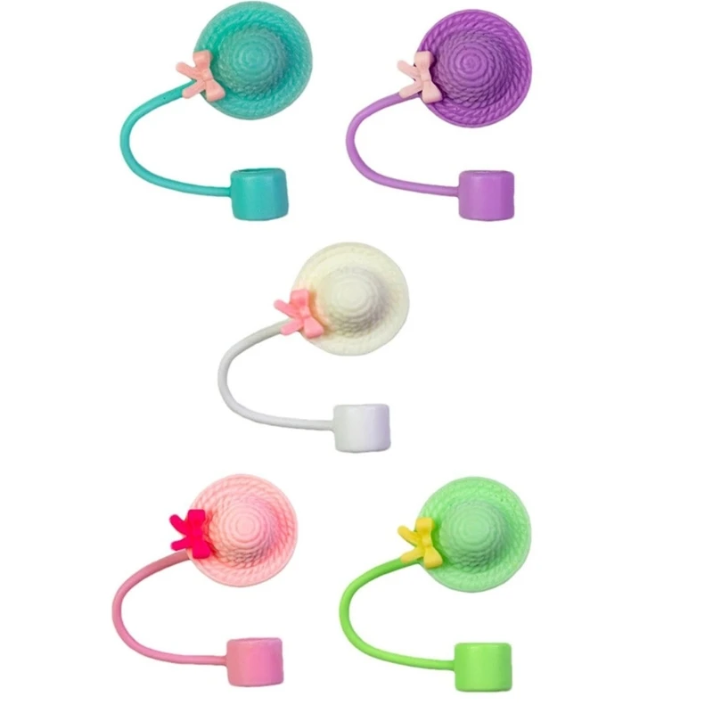 Reusable Silicone Straw Covers Caps Lovely Hat Straw Plug for Tumblers K2WE
