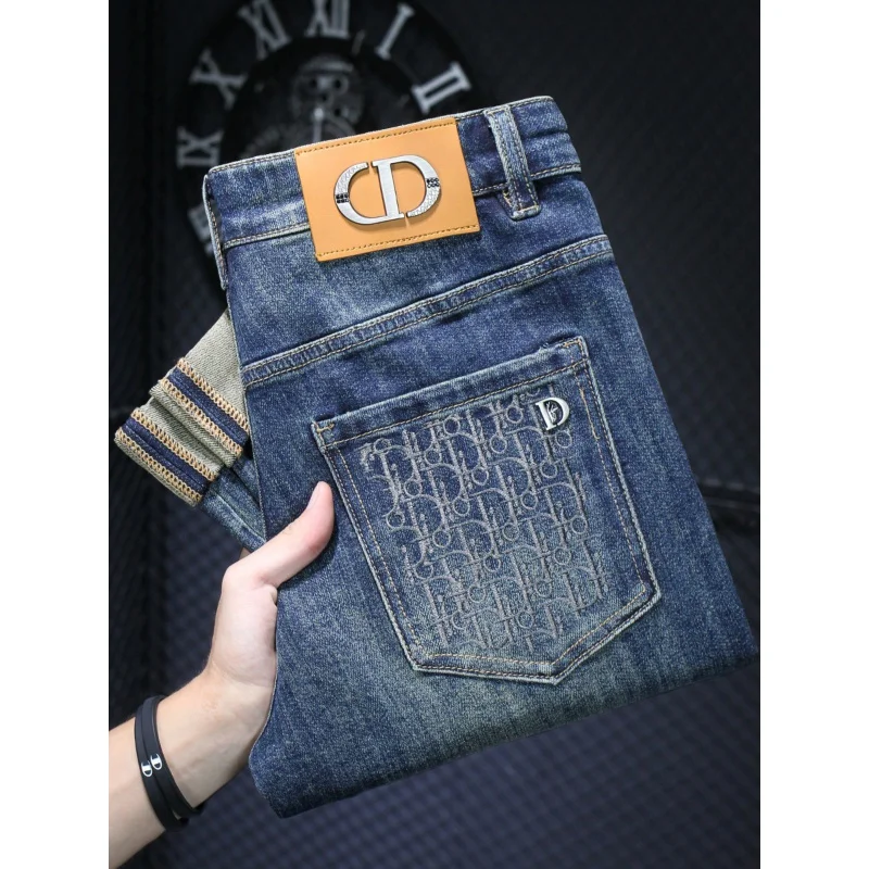 

New Fashion Brand Embroidered Jeans Men'S Fashion Print Design Slim Straight Leg Men'S Pants With Casual Fit Denim Pants