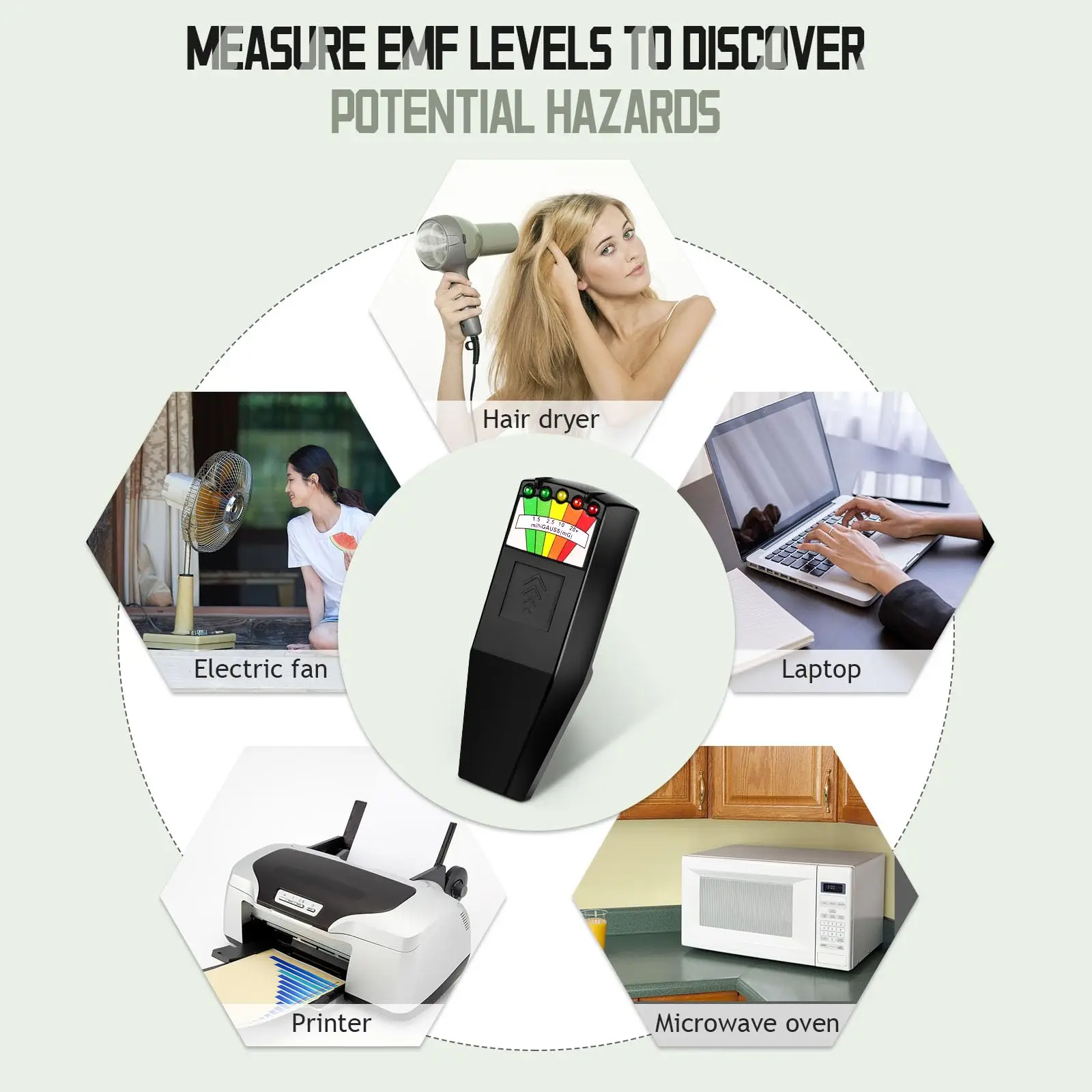 전자기장 방사선 테스터 EMF 리더 전자기 검출기 자기장 측정기 5 LED 표시기 가우스 미터 K2