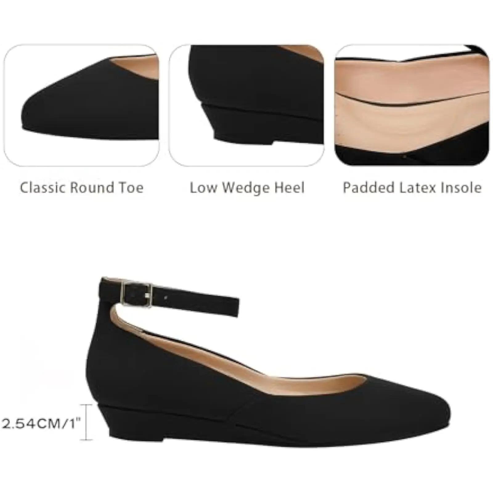 Women's Ballet Flats: Pointed Toe Low Wedge with Ankle Strap – Comfortable Dressy Shoes for Casual Parties, Business Work, and S 6