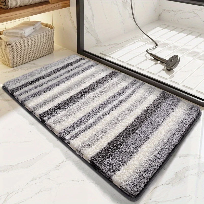 Soft Faux Cashmere Bath Rug Anti-Slip Absorbent Door Mat Durable Easy-Clean Home Floor Carpet for Bathroom Entrance Indoor Use