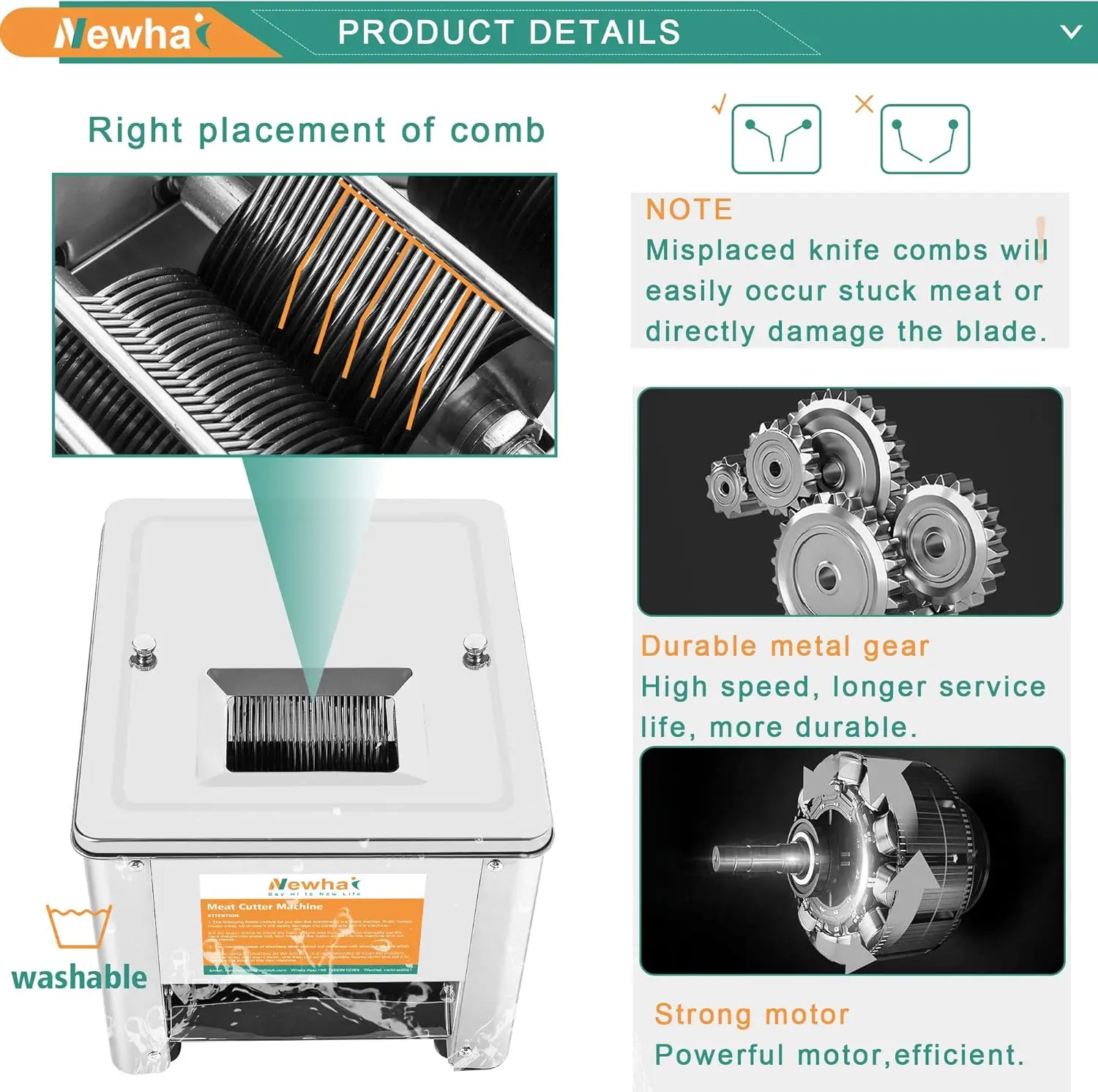 Newhai 850W Meat Cutter Machine 5Mm Electric Meat Slicer Shredded Cutting Machine Stainless Steel 330Lb/H For Boneless Pork 3