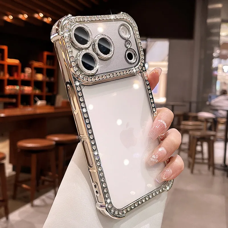 Elegant Crystal Diamond Camera Protector with Enhanced Airbag Cushioning - Transparent Soft Case