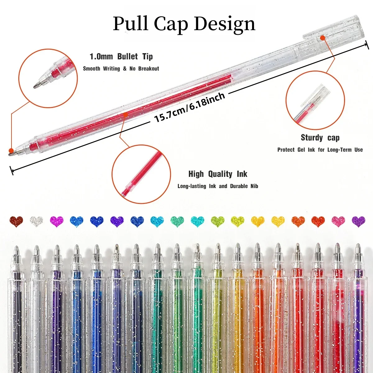 Glitzer-Gelstifte-Set, 1,0 mm bunte Glitzerstifte, farbige Gelstifte für Erwachsene zum Handschrift-Set, Notizen und Markierungen, Studenten – Detail 3