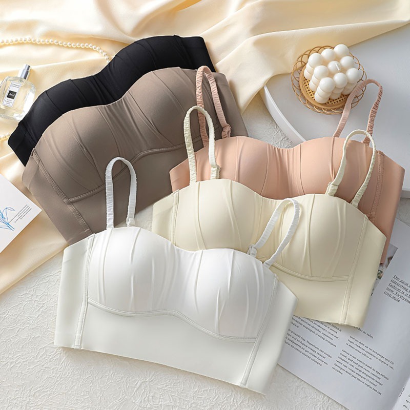 Women New Spandex French Pleated Bra New Detachable Ringless Thin Bra Without Underwire Seamless Underwear Bras for Women