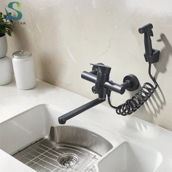 Rubinetti da cucina Rubinetto per lavabo da bagno multifunzionale a parete in acciaio inossidabile Rubinetti miscelatori acqua calda fredda con pistola a spruzzo 1