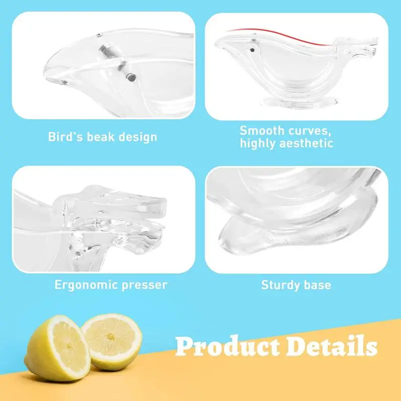 Fruit Juicer Lemon Squeezer Juice Squeezer Kitchen Home Slip Tool Press Squeeze Fruit Mini Manual Juicer Bird Fish Shape Transparent Portable Orange Lemon Juicer 2/1PC