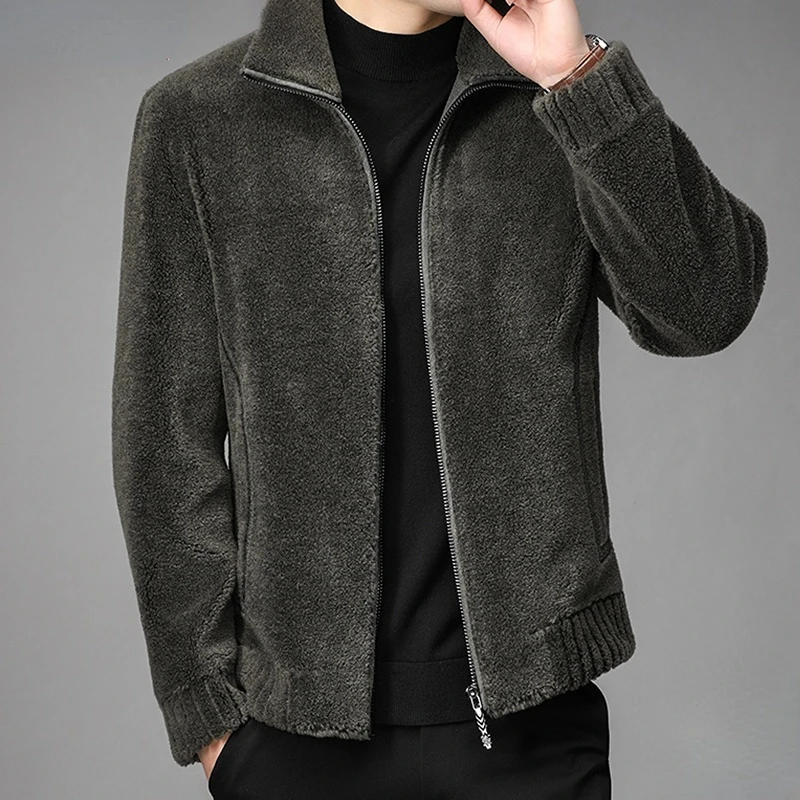 

2023 Autumn Winter Men New Sheep Shearing Jackets Male Short Thicken Warm Coats Men Lapel Genuine Wool Fur Outerwear S155