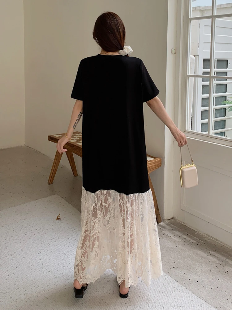 NYFS plus Size Women's Lave Patchwork Dress Summer 2025 Loose Long Dresses Robe Elbise Short Sleeve Korean Style Floral Hem - Image 6