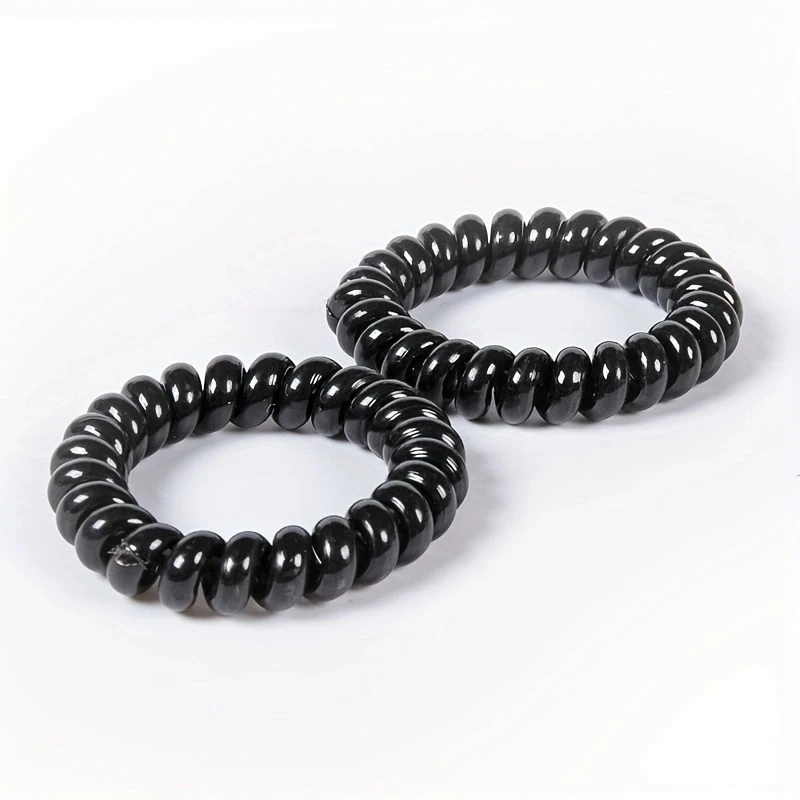 Elegant Black Spiral Hair Ties Set - Elastic Hair Bands & Scrunchies Collection